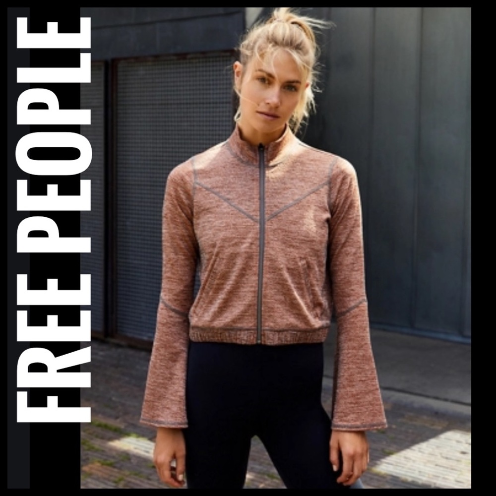 Free People Bell sleeves, Flared Full Zip Jacket Orange Combo Small